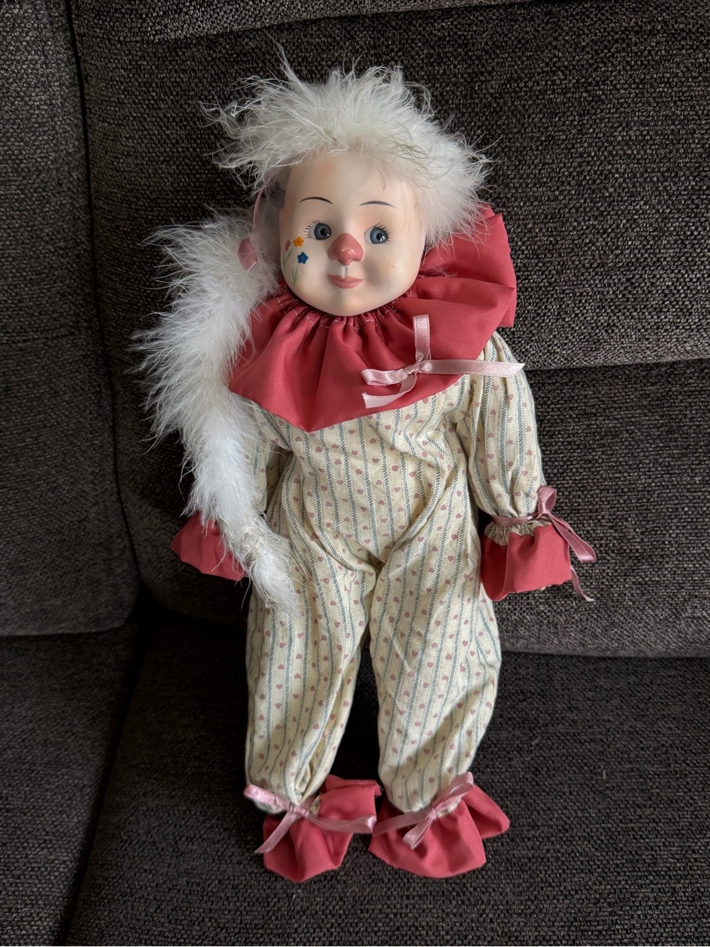 Fair Condition Porcelain Clown Doll with internal Wind up Music Box